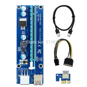  006C PC-ul PCIe, PCI-E PCI Express Riser Card 1x la 16x USB 3.0 Cablu de Date SATA pentru 6pini IDE Molex de Alimentare pentru BTC Miner Mașină