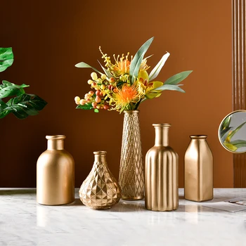  1 BUC Nordic de Aur, Vaza de Sticla de Aur Vaza de Flori Acasă de Masă Ornamente Acasă Nunta Ghiveci de flori Uscate Vaze Aranjament Decorativ