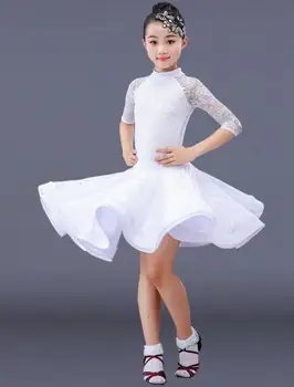  1buc/lot Fata maneca lunga latino rochie de Dans copii, Dans de Salsa, Tango rochie de dantelă