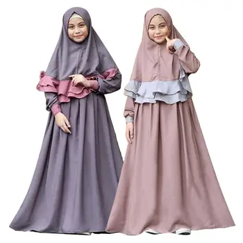  2 BUC Flori Tradiționale de Îmbrăcăminte pentru Copii de Moda Copil Abaya Musulman Fata Rochie de jilbab-ul Islamic Abaya Copii Hijab Rochii Seturi