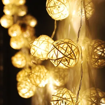  20 LED-uri Alb Cald Rattan Mingea Șir de Lumini de Basm Pentru Nunta Rustic Decor Consumabile Partid Decoratiuni de Craciun Pentru Casa