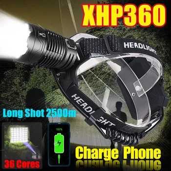  2000000 Lumeni XHP360 36-core Super-Luminos LED-uri Faruri de Tip C cu Zoom Lanterna Puternică 18650 Far pentru Pescuit de Noapte Lămpi