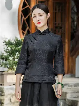  2022 chineză tradițională top de zi cu zi casual bluza oriental guler de stand-up printing hanfu sus oriental tang costum chinezesc bluza
