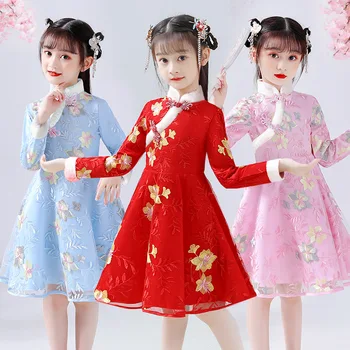  2022 Winte Noi Hanfu Cheongsam Copii Copii Hanfu Fete Rochie De Anul Nou Chinezesc Costume Frumoase Vechi Dans Popular Haine