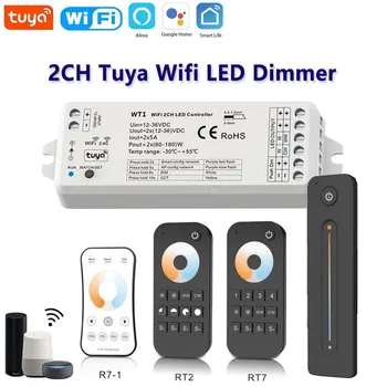  2CH WT1 Tuya Wifi LED Dimmer DC12V-36V 5050 COB WW CW CCT LED Strip 2.4 G RF Touch de la Distanță de Atenuare a Lucra cu Alexa Google