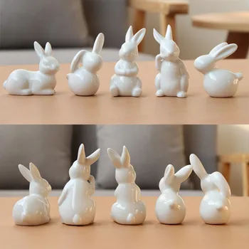  5pcs Ceramice Drăguț Alb Pur Iepure Figurine de Paști Miniaturi Bunny Moderne Statuie Mobilier Decor Acasă