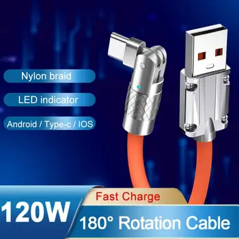  6A 120W Jocuri 180°Rotativ Super-Rapid de Încărcare Cablu de Lichid de Silicon de Tip C Cablu Pentru Xiaomi, Huawei USB Samsung Bold Linie de Date