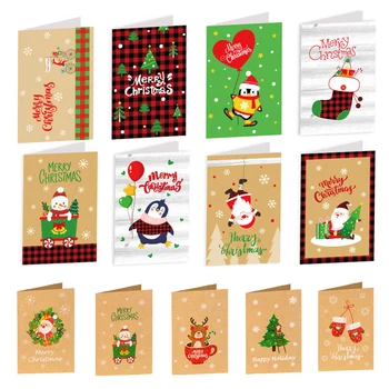  6set Crăciun Fericit Felicitare Cu Plic Kraft Card Cadou de Hârtie Invitație de Crăciun Favoruri de Partid Consumabile Noel Deco