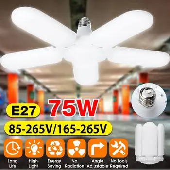  75W LED Lumini de Garaj Pliabil E27 Bec 5 Reglabil Paletele Ventilatorului Deformabile Atelier Depozit de Iluminat de Tavan 6500K AC 85-265V
