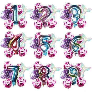  8pcs Sirena la Petrecerea de Ziua Baloane 0-9 Număr Balon Folie Fata 1st Birthday Party Decor Copiii Coada de Sirena Heliu Globos