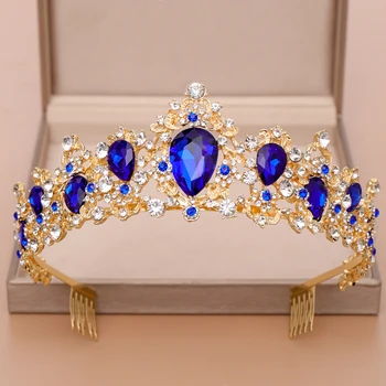 AiliBride tiara Reginei Coroana de Mireasă Păr Bijuterii Albastru de Cristal Stras Diademe și Coroane Pentru Mireasa Nunta Accesorii de Par
