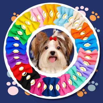  Animale de companie Decora Câine Bowknot Parul de Animale Arcuri Culoare Solidă Arcuri cu Banda de Cauciuc pentru Câini de talie Mică Accesorii Doggy Dog Furnizează articole pentru acoperirea capului
