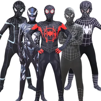  Anime super-Erou Costum Spiderman 3D Stil Body pentru Copii Adult Spandex Zentai Carnaval de Halloween Spider Man Cosplay Salopeta