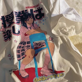  Anime-ul japonez T-shirt Femei Haine de Vara cu Maneci Scurte Vrac Streetwear Tee pentru Femei Îmbrăcăminte Supradimensionat Tricou Harajuku Teuri Topuri