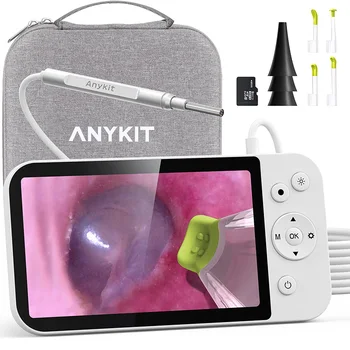  Anykit Digital Otoscop cu 5 Inch, Ecran de 3.9 mm Ureche Ceara de Îndepărtare Camera pentru Copii, Adulti si Animale de companie, Ureche Endoscop Curatenie Camera