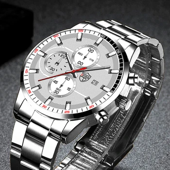  Bărbați Ceas Brand de Argint de Moda din Oțel Inoxidabil Cuarț Ceas pentru Bărbați de Afaceri de Lux din Piele Ceasuri pentru Bărbați Noul Calendar Ceas