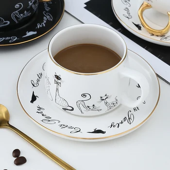  Ceramica Ceașcă De Cafea Home Office Cana Cu Farfurie Farfurie Tava De Desene Animate Lapte, Suc, Ceai Pahar Pisica Drăguț Cadou Cuptor Cu Microunde În Condiții De Siguranță Drinkware