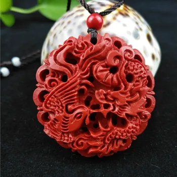  Chineză Roșu Natural Organic Cinabru Dragon Phoenix Pandantiv Colier Moda Farmec Bijuterii Norocos Amuleta Cadouri pentru Femei