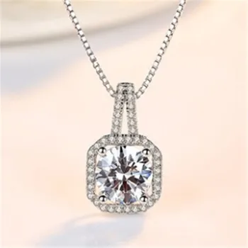  Colier de diamante din Argint Strălucitoare Pătrat Zircon Pandantiv de Diamant Clavicula Lanț pentru Femei Lanț de Gât Accesorii de Moda