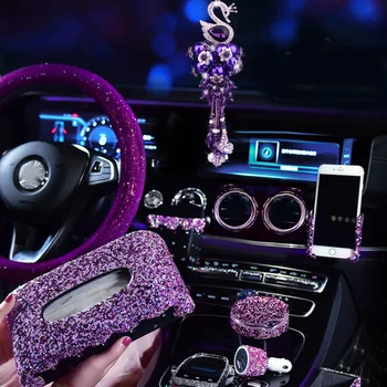  Cristal violet Auto Ornamente Decor Stras Capac Volan pentru Fete Scrumiera Auto Pandantiv Interior Accesorii Auto