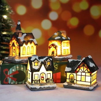  Crăciun în Miniatură Rășină Casa Sat Oraș Alb Cald LED Mini Rășină Figurină de Crăciun Ornamnet Xmas Navidad Natal Cadou