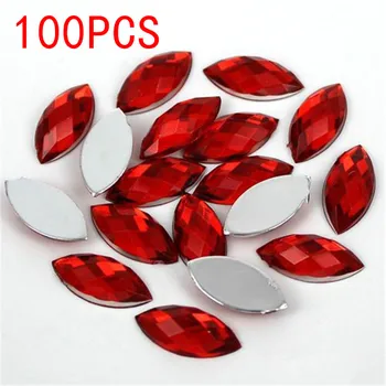  De Vânzare la cald 100Pieces Spate Plat Marquise Pământ Fațete Acrilice Roșu ochi de Cal Formă Stras Unghii cristal de diamant decor