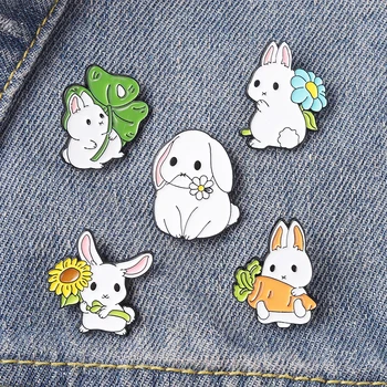  Desene animate Drăguț Iepure Email Ace Bunny Frunze de Floarea-Broșe pentru Femei Kawaii Animal Insigna Sac de Haine Pin Rever Cadouri Bijuterii