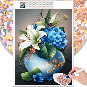  Diamant Pictura Flori de Crin Hortensie Vaza 5D DIY Broderie Set Home Decor Mozaic Pătrat Rotund Stras de Artă Murală