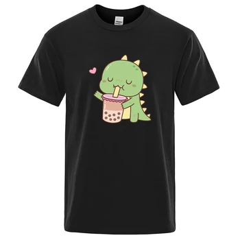  Dinozaur Mic Verde Cu Ceai Cu Bule Tricouri Om Casual De Bumbac T-Shirt De Vară De Îmbrăcăminte Respirabil Liber Casual Mens T-Shirt