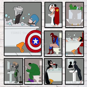  Disney Marvel super-Erou Poster Captain America Spiderman Hulk Thor Panza Pictura Toaletă, baie Decor de Perete de Arta Decor Acasă