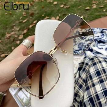  Elbru Epocă Pătrat Mare Cadru ochelari de Soare Moda Horsebit Cadru Metalic Colorat Obiectiv Umbrele de soare UV400 Ochelari de Soare Pentru Barbati Femei