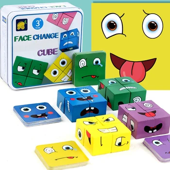  Expresia Feței Schimbarea Cub De Masă Jocuri, Jucării Educative Din Lemn Montessori Pentru Copii Părinte Gândire Logică Blocuri Interactive