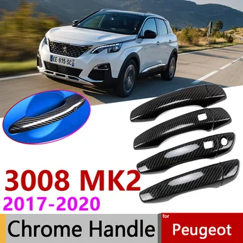 Fibra de Carbon negru de Exterior pentru Peugeot 3008 MK2 2017~2022 2019 2020 Mânerul Ușii de Acoperire Accesorii Auto Autocolante Trim Set Chrome