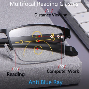  Full frame Aproape-departe dual-scop Progresivă multi-focus Ochelari de Citit Bărbați Anti Blue Ray Multifocale Mărire Ochelari