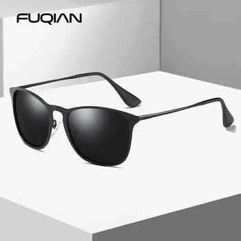  FUQIAN Moda de Metal Polarizat ochelari de Soare Barbati Classic Pătrat Ochelari de Soare pentru Femei-Negru Elegant de Conducere Ochelari de vedere Unisex UV400