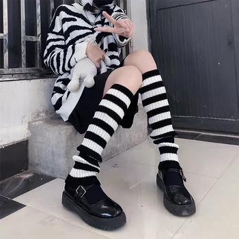  Goth Lolita Cu Dungi Tricot Încălzit De Picior Fete Peste Genunchi Dungă De Culoare De Potrivire Gramada Ciorapi Latine Dans Balet Picior Protector