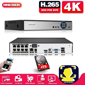  H. 265 4CH 8CH 1080P de 5MP, 8MP 4K Ultra HD POE NVR Rețea Fata Detecta Până la 16CH Video Recorder Pentru Securitate Camera IP POE