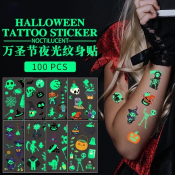  Halloween Luminos Tatuaj Fantomă Taty Pentru Copii Tatuaj Fals Vrăjitoare Stralucitoare în Întuneric Impermeabil Tatuaj Temporar Autocolante pentru Copii