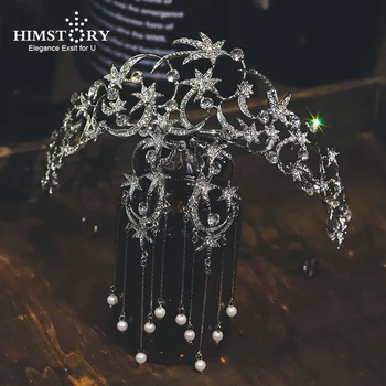  HIMSTORY mai Nou de Culoare Argintie Stele Stras Coroana de Mireasă Nunta Pălării de Moda de Cristal Prințesă Accesorii de Par