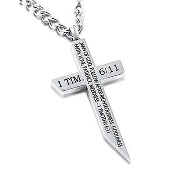 HOUWU TIM EFESENI 6:11 sursă de Inspirație la Modă pentru Bărbați din Oțel Inoxidabil Marea Cruce Pandantiv Colier Personalizat Creștin Bijuterii
