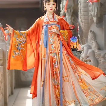  HuaShenJi Original Dinastiei Tang Hanfu Rochie De Femei Elegante, Brodate-O Singură Bucată Mare Maneca Hanfu Fusta De Zana Cosplay Îmbrăcăminte