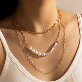  HuaTang Elegant Neregulate Colier de Perle pentru Femei Vintage Multistrat Guban Clavicula Lanț Doamnelor Petrecere 2020 Bijuterii pe Gat