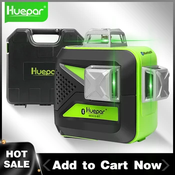  Huepar 3x360° Cruce Linii 3D Conectivitate Bluetooth Verde Fascicul de Auto-Nivelare cu Laser de Nivel cu Baterie Li-ion & Hard Carry Caz
