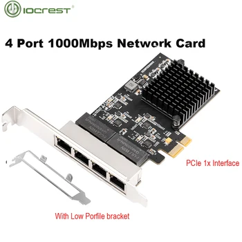  IOCREST PCIe 4 Porturi Gigabit Ethernet Controller Card 1x 1000Mbps NIC RTL8111H Chips-uri cu Profil Redus Suportul pentru desktop