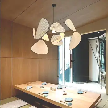  Japoneze Bambus Candelabru Lumina Plafon Bucătărie Acasă Decor De Frunze De Rețea Rurală Capul Este Fabricat Din Ratan Luciu Atârnă Lampa Retro, Corp De Iluminat