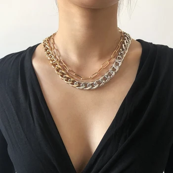  Lalynnly Punk Cravată Colier Pentru Femei Guler Declarație De Moda Bijuterii De Aur De Argint De Culoare Indesata Lanț Gros La Gât Bijuterii N8140