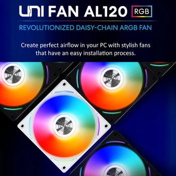  Lian Li UNI FAN AL120 Daisy Chain L Conecta 2 Software-ul Fan,PWM ARGB Ventilator,Periat Ornamente din Aluminiu ,Negru ,Alb