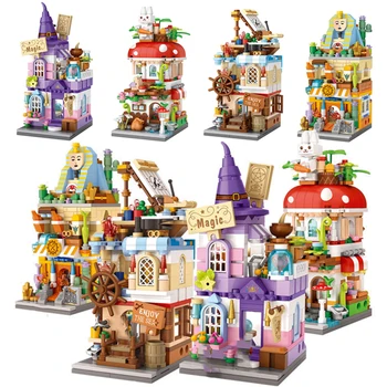  Mini Blocuri Stradă Oraș Casă de Ciuperci Magice Casa 3D Castelul de Asamblare Model de Decorare pentru Copii Jucarii Educative Cadou