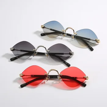  Moda fără ramă de ochelari de Soare pentru Femei la Modă Mic Dreptunghi Ochelari de Soare de Vară de Călătorie Stil UV400 Aur Nuante de Maro pentru barbati