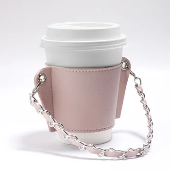 Moda Reutilizabile PU Cafea Maneca Suport pentru pahare cu Detasabila Lanț de Călătorie Portabil Sticla de Apa Băuturi Sac (Cupa Nu este Inclusă）